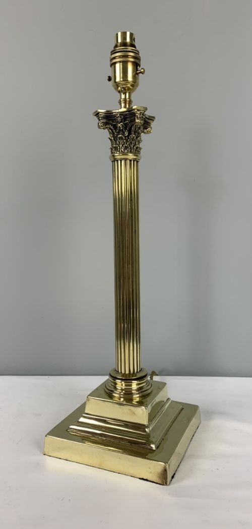 Tall Victorian Brass Corinthian Column Table Lamp, Rewired and Pat Tested