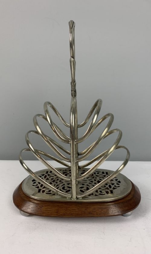 Victorian Silver Plated and Mahogany Toast Rack
