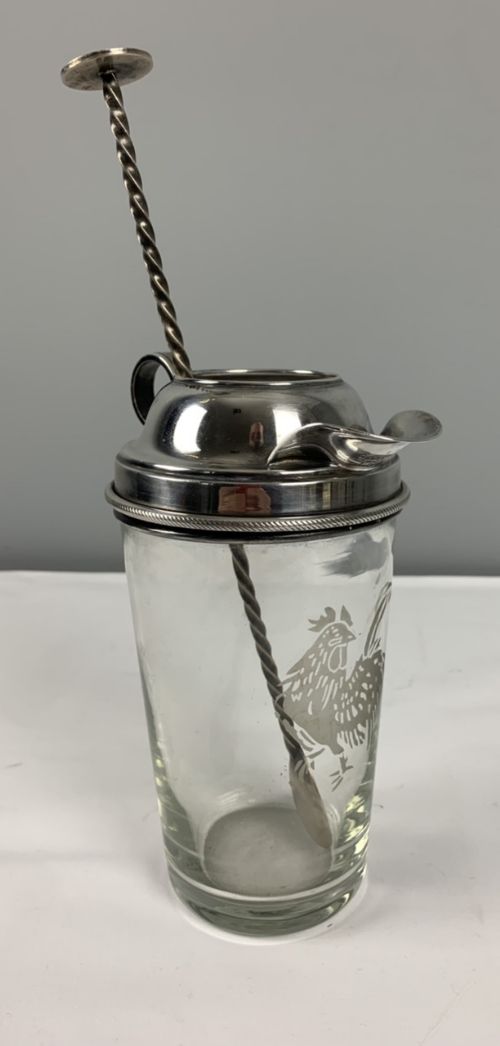 Art Deco Silver Plated Cocktail Shaker with Stirring Spoon