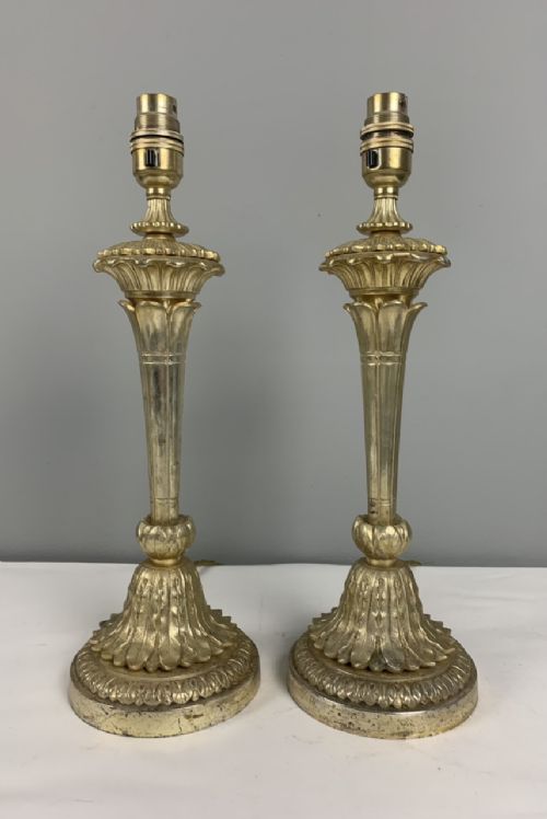Pair of 1930’S French Gilt Brass Table Lamps, Rewired and Pat Tested