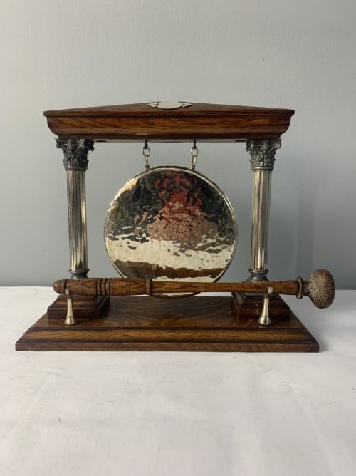 Victorian Oak and Silver Plated Gong