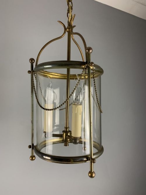 French Aged Brass Triple Light 1930s Lantern, Rewired