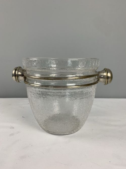 Unusual 1930s Crackle Glass Silver Plated Ice Champagne Bucket