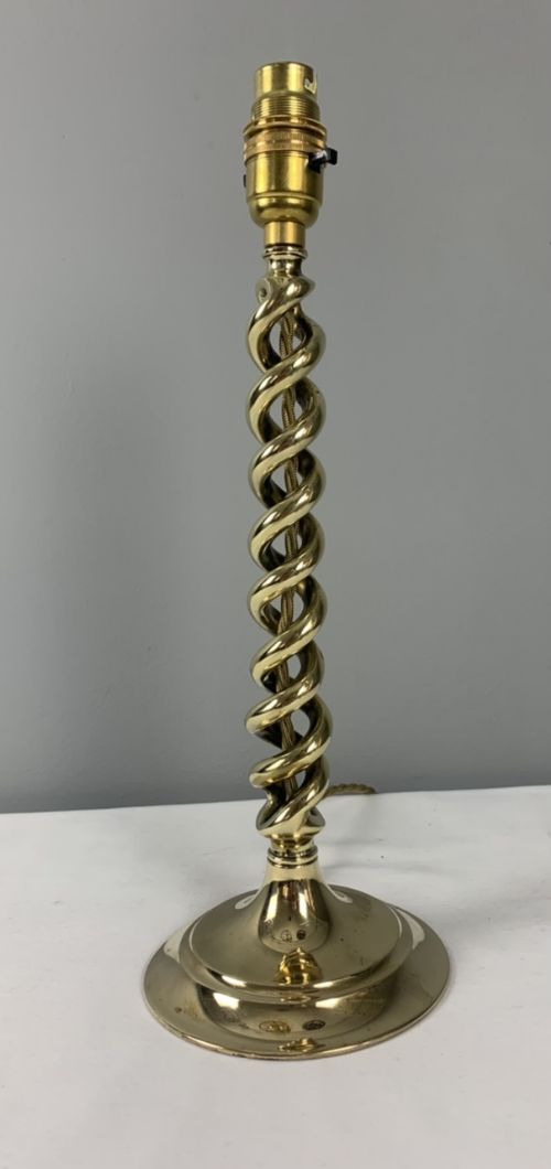 Polished Brass Twist Table Lamp, Rewired and Pat Tested