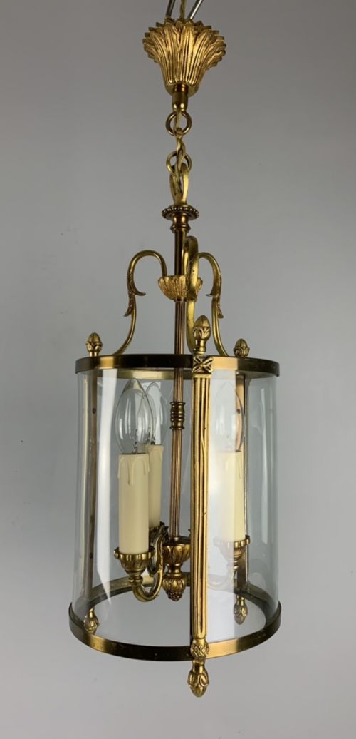 French Gilded Triple Light Convex Lantern, Rewired