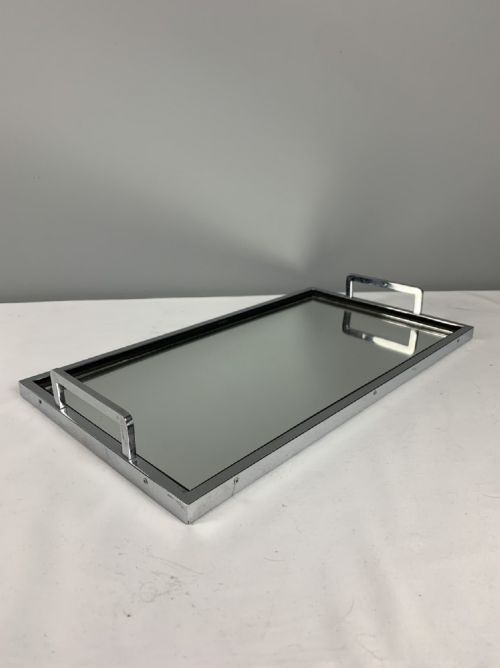 Art Deco Chrome Mirror Glass Drinks Tray