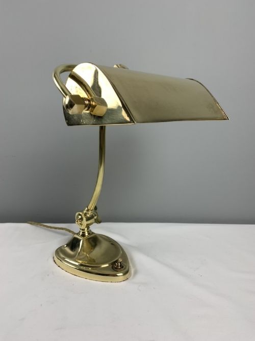 English Brass Bankers Lamp, Desk Lamp, Table Lamp, Rewired and Pat Tested