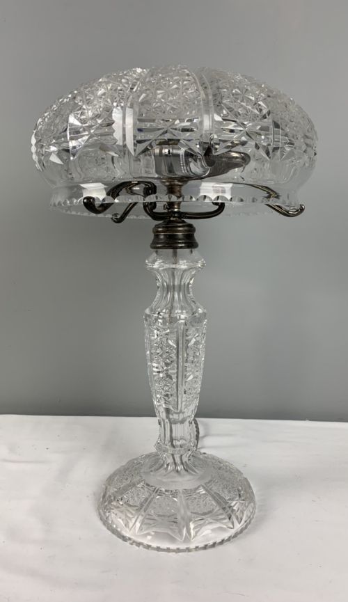 Large Twin Bulb Cut Glass Mushroom Table Lamp, Rewired and Pat Tested