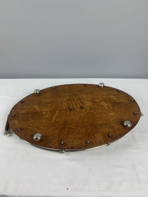 fig 1. Large Oval Oak & Silver Gallery Drinks Tray.