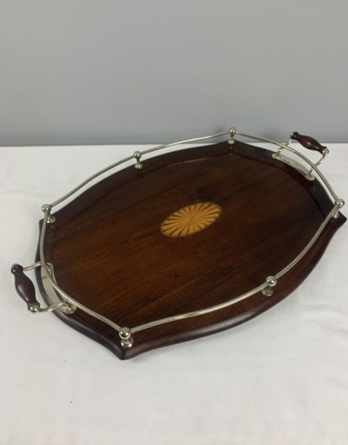 fig 1. Large Mahogany & Silver Gallery Drinks Tray