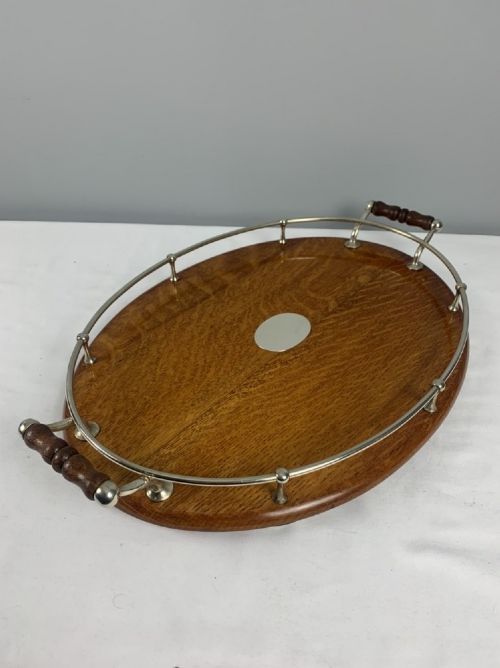 fig 1. Large Oval Oak & Silver Gallery Drinks Tray