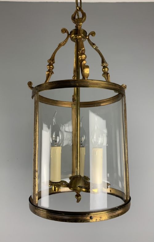 French Gilded Triple Light Convex Antique Lantern