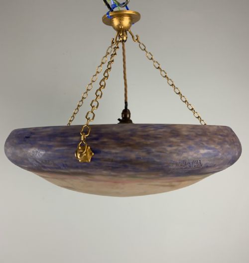 Muller Freres French Art Deco Pendant Ceiling Light, Plaffonier, Original Shade, Early 1920