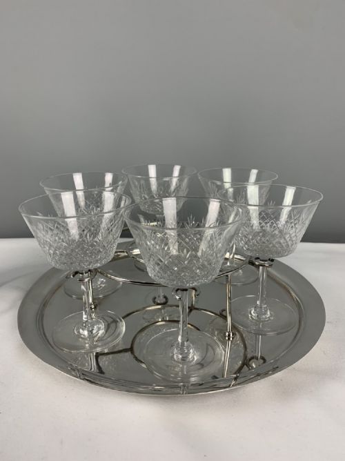 Aspray of London, Art Deco Silver Plated Cocktail Drinks Tray & Glasses