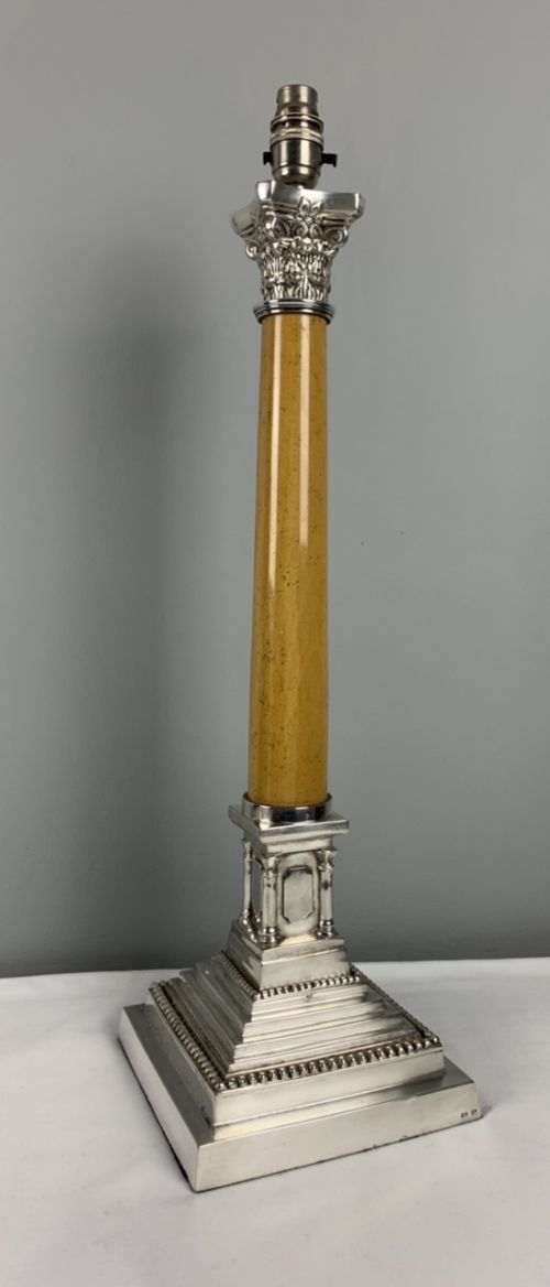 Tall Marble & Silver Plated Table Lamp, Rewired and Pat Tested