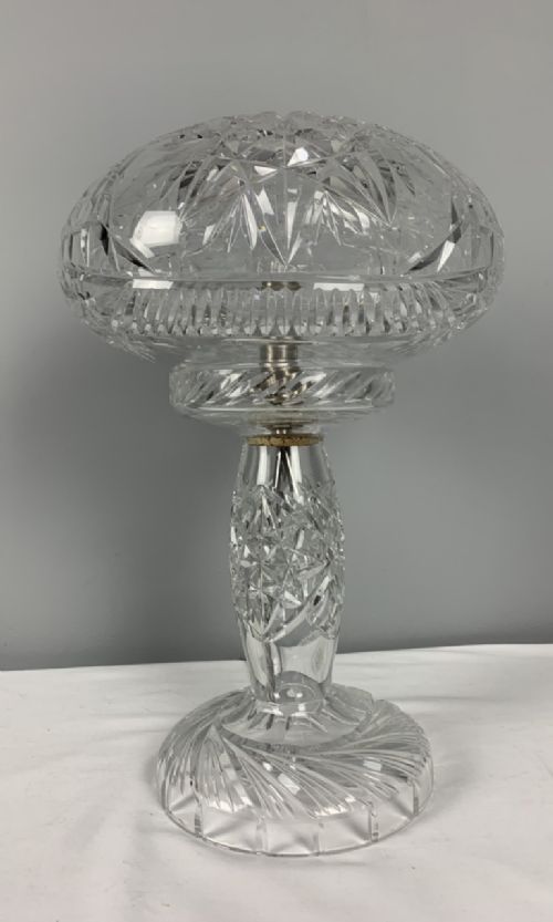 Large Cut Glass Mushroom Table Lamp, Rewired and Pat Tested