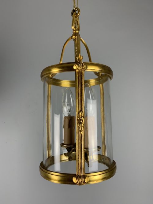 Small Twin Light Gilt Brass French Lantern, Rewired