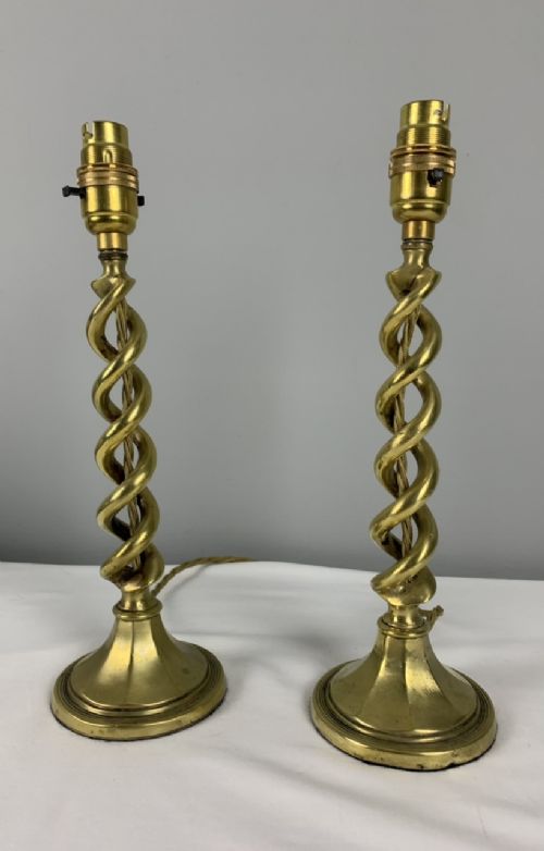 Pair of Brass Twist Table Lamps, Rewired and Pat Tested