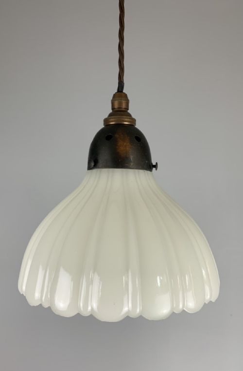 Moonstone Pendant Ceiling Light, Original Shade, Rewired