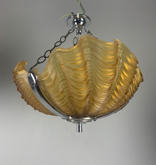 Orange Art Deco Clam Shell Ceiling Light, Original Shade, Rewired