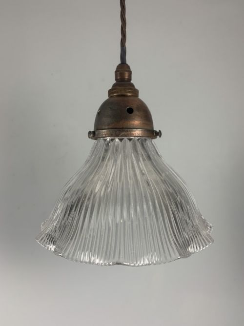 French Holophane Pendant Ceiling Light, Original Shade, Rewired