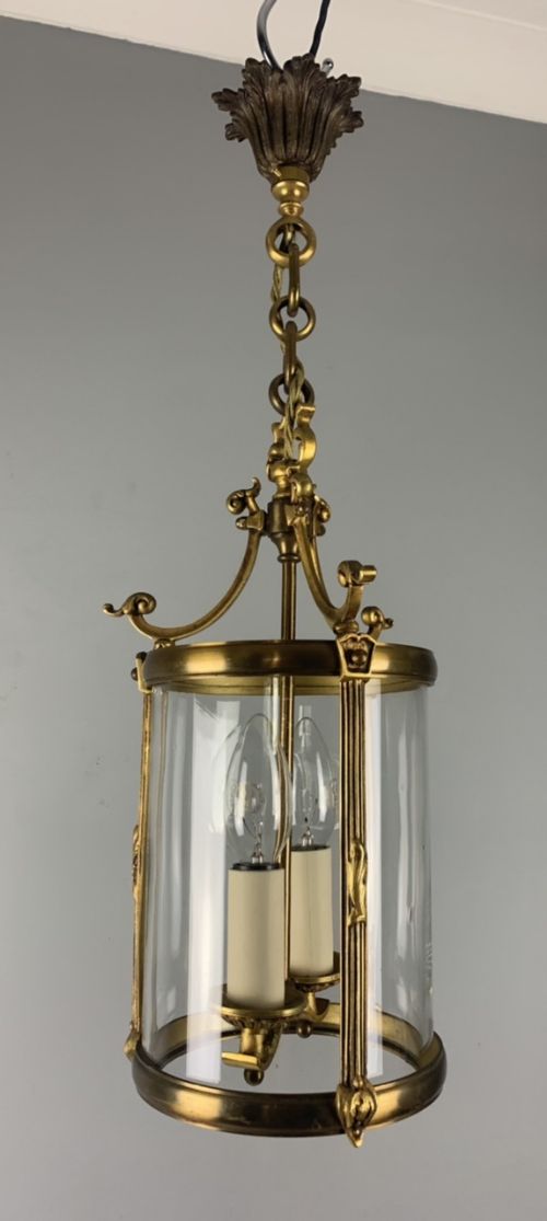 French 2 Light Gilt Brass Lantern, Rewired