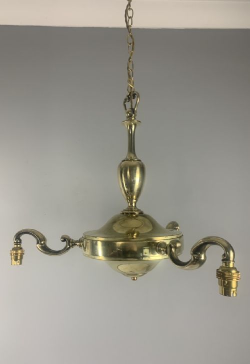 English Edwardian Polished Brass 3 Arm Chandelier, Ceiling Light, Rewired
