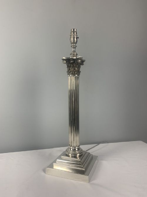 fig 1. Victorian Silver Plated Corinthian Column Table Lamp C 1880 19th Century, Rewired and Pat tested
