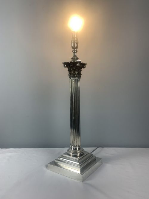 fig 2. Victorian Silver Plated Corinthian Column Table Lamp C 1880 19th Century, Rewired and Pat tested