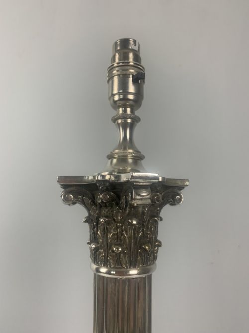 fig 3. Victorian Silver Plated Corinthian Column Table Lamp C 1880 19th Century, Rewired and Pat tested