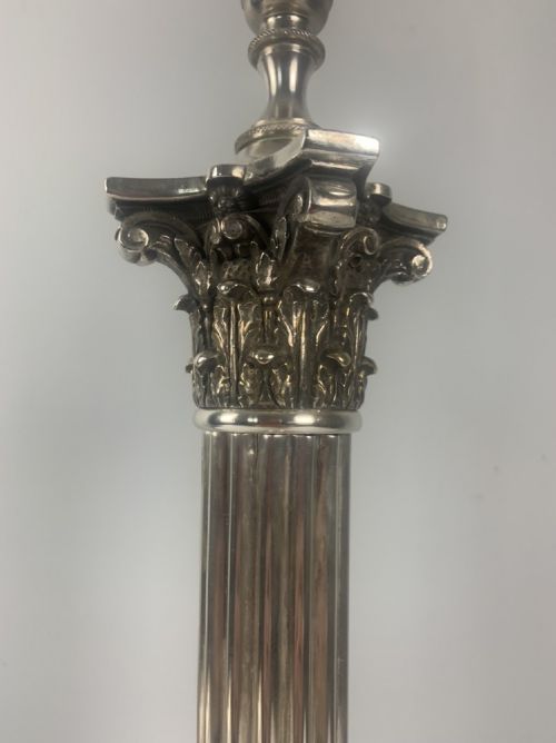 fig 4. Victorian Silver Plated Corinthian Column Table Lamp C 1880 19th Century, Rewired and Pat tested