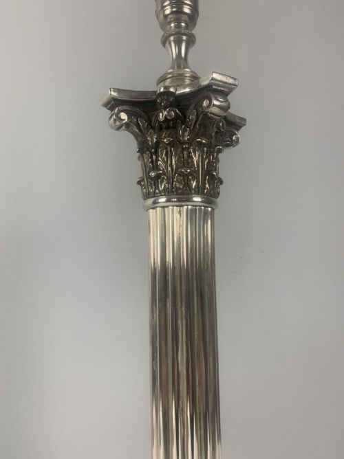 fig 5. Victorian Silver Plated Corinthian Column Table Lamp C 1880 19th Century, Rewired and Pat tested