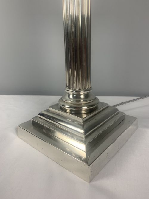 fig 6. Victorian Silver Plated Corinthian Column Table Lamp C 1880 19th Century, Rewired and Pat tested