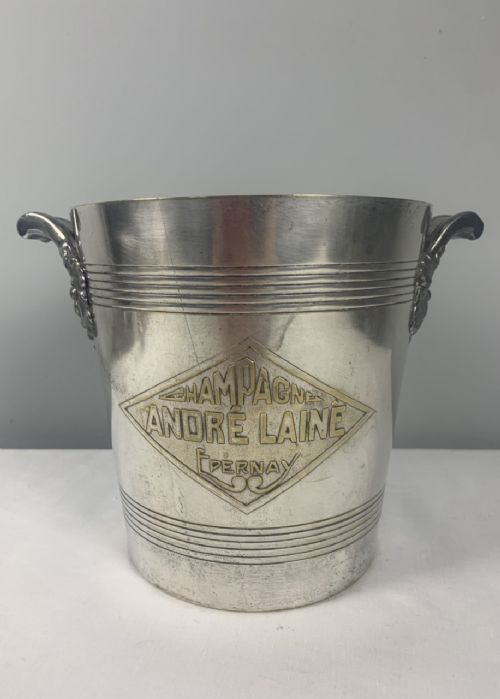 French 1920s Andre Laine Silver Plated Ice Champagne Bucket with Grape Handles