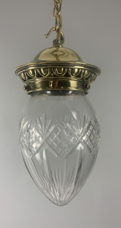 Cut Glass Pendant Ceiling Light, Original Shade, Rewired