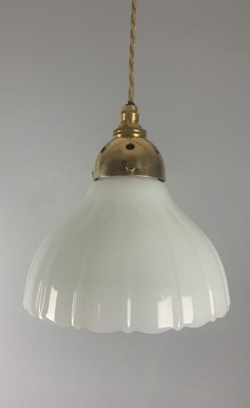 Moonstone Pendant Ceiling Light, Original Shade, Rewired