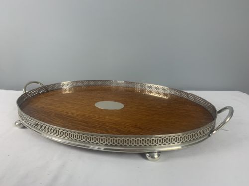fig 1. Large Oval Oak & Silver Gallery Drinks Tray