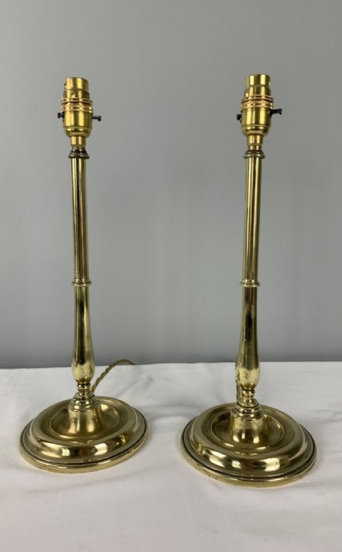Pair of C1900 Brass Table Lamps, Rewired and Pat Tested