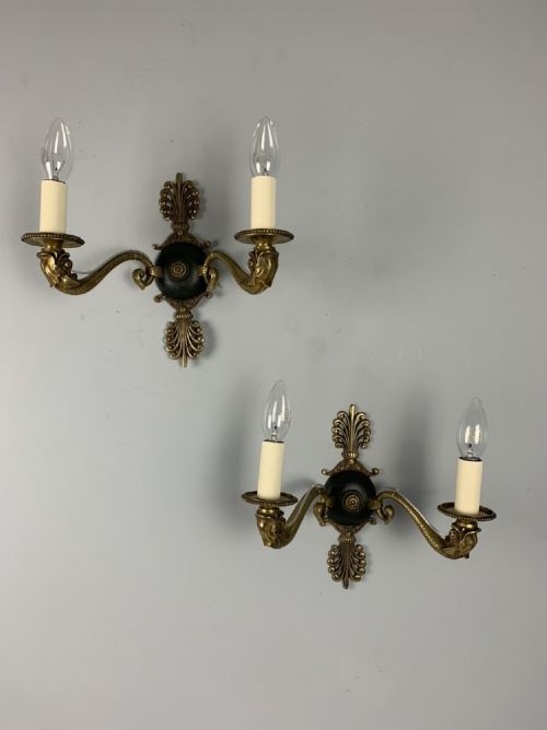 Pair of French Empire Brass Wall Lights, Rewired