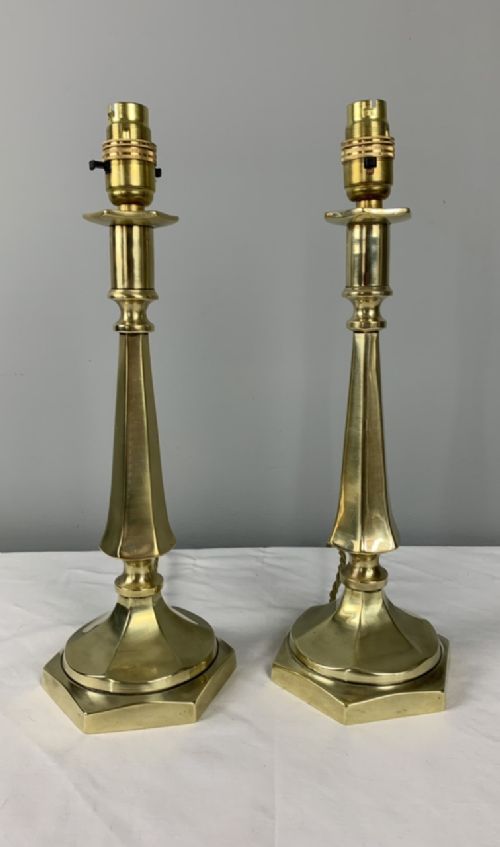 Pair of 1930s Brass Hexagonal Table Lamps, Rewired and Pat Tested
