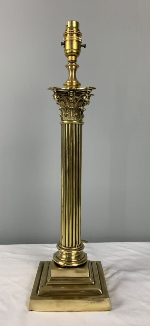 Victorian Brass Corinthian Column Table Lamp, Rewired and Pat Tested