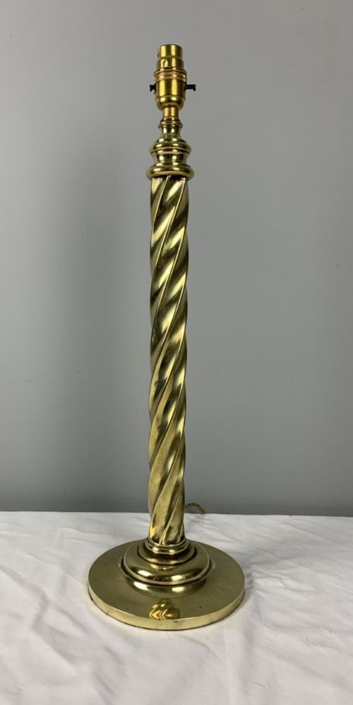 Tall Victorian Brass Twist Table Lamp, Rewired and Pat Tested