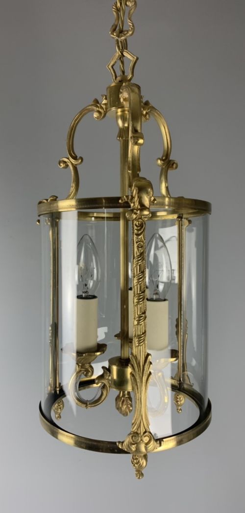 French Ornate Brass Triple Light Lantern, Rewired