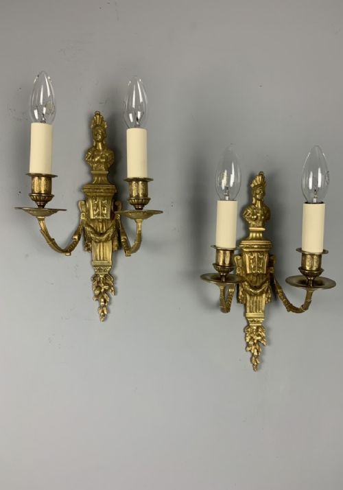 Pair of French Gilt Brass Empire 19th Century Wall Lights, Rewired