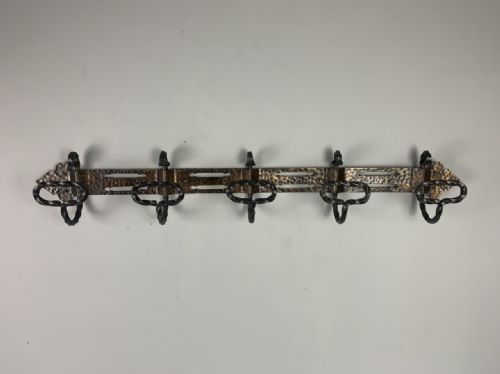 French C1920 Wrought Steel 5 Hook Coat Rack