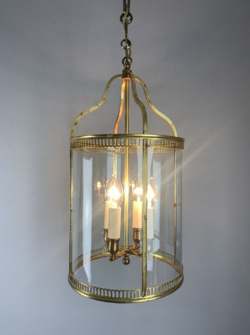 fig 1. Fine Large French Four Light Brass Convex Lantern, Rewired