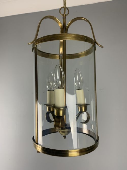 French Simple Triple Light Brass Lantern, Rewired