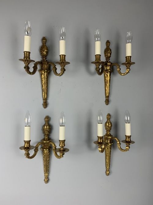 Set of Four French Gilt Brass Wall Lights, Rewired