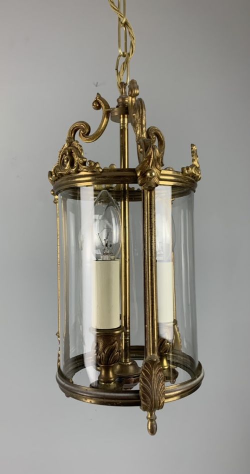 Small French Triple Light Gilt Brass Lantern, Rewired
