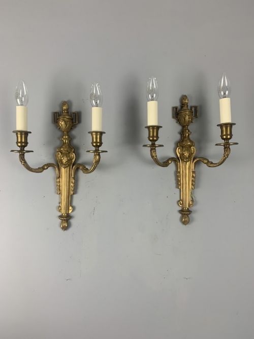 Pair of French Gilt Brass Wall Lights, Rewired